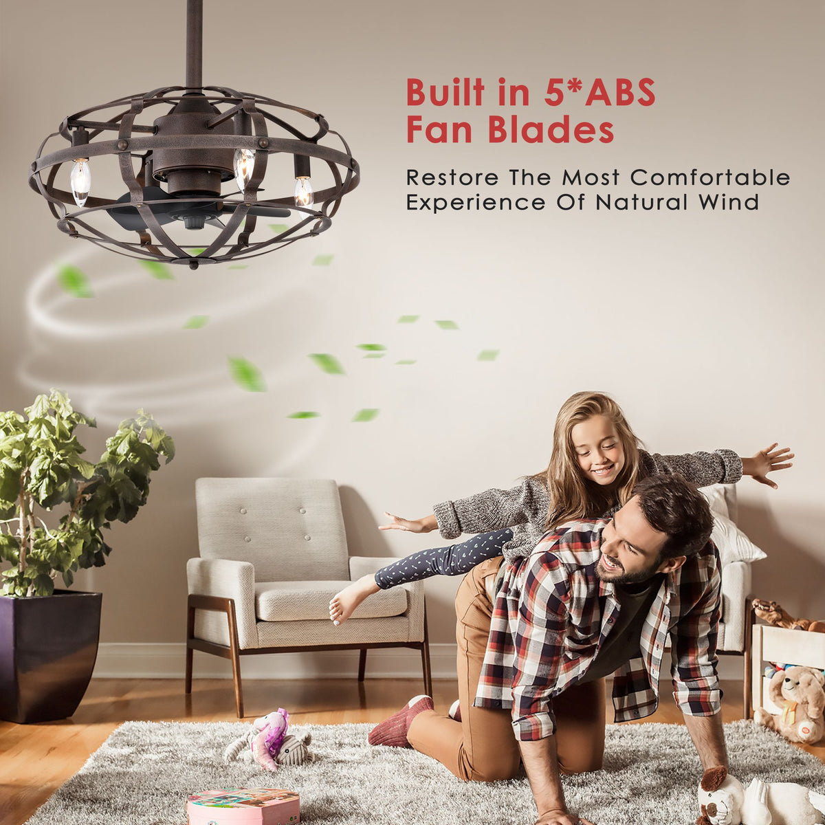 Modern Enclosed Ceiling Fan with Remote and Light