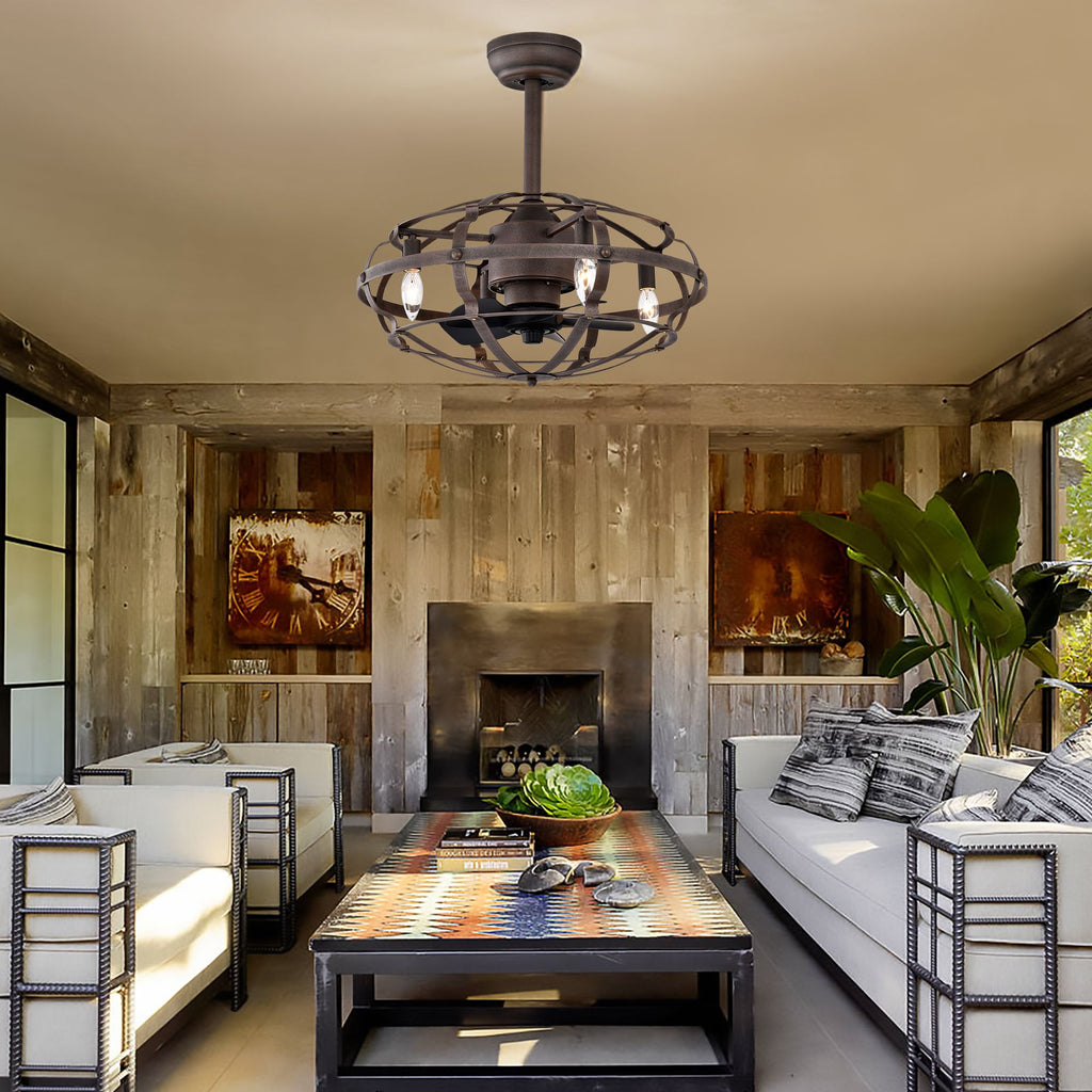 Modern Enclosed Ceiling Fan with Remote and Light