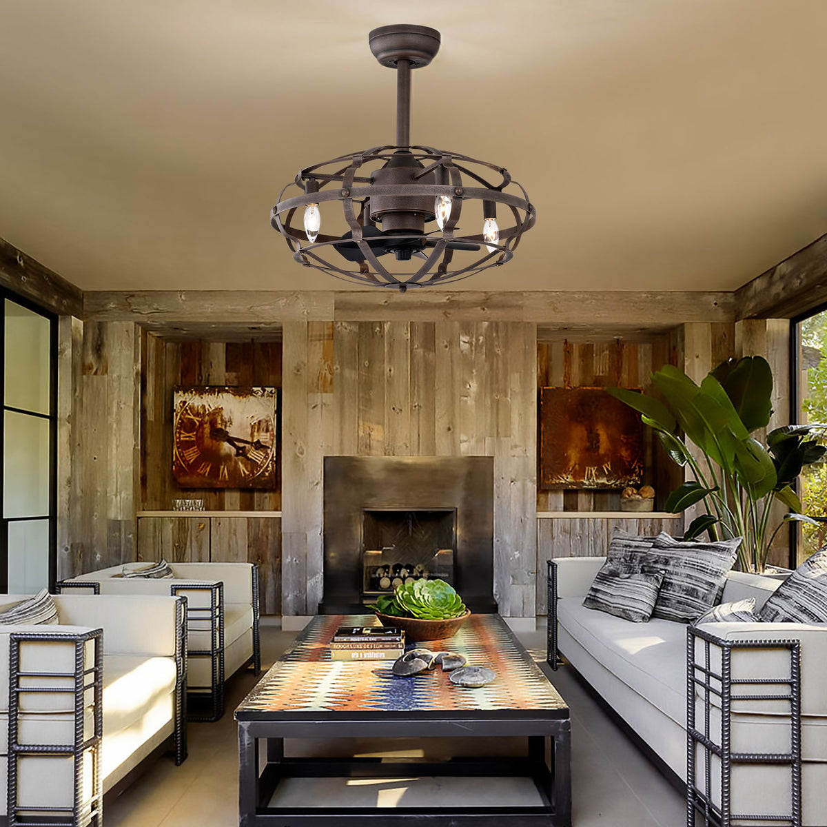 Modern Enclosed Ceiling Fan with Remote and Light