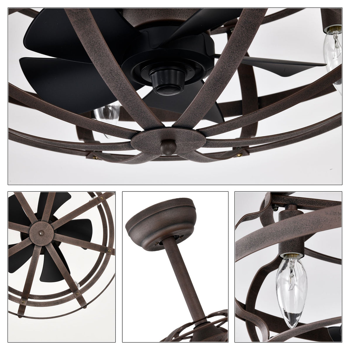Modern Enclosed Ceiling Fan with Remote and Light