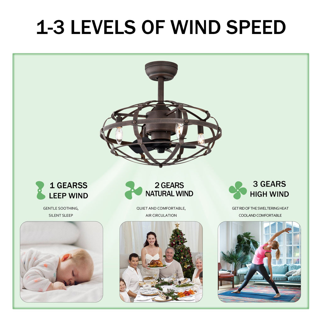 Modern Enclosed Ceiling Fan with Remote and Light