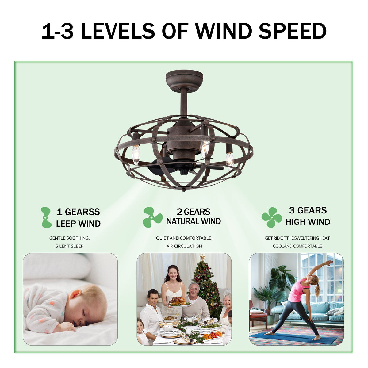 Modern Enclosed Ceiling Fan with Remote and Light