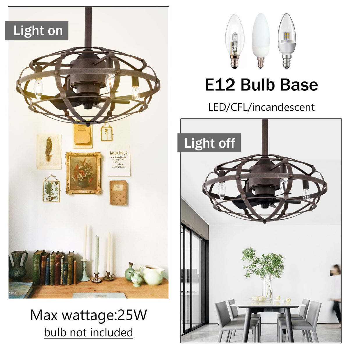 Modern Enclosed Ceiling Fan with Remote and Light