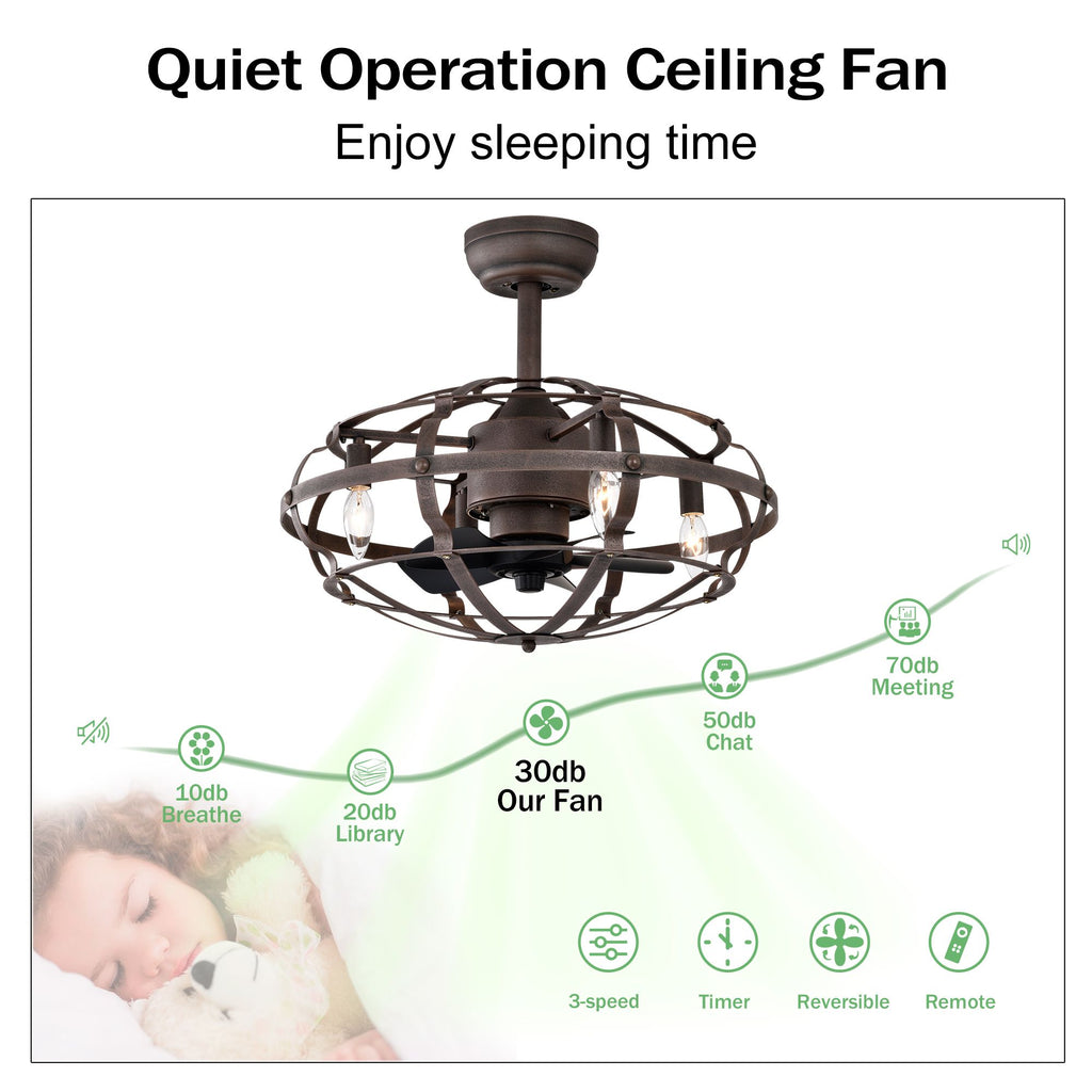Modern Enclosed Ceiling Fan with Remote and Light