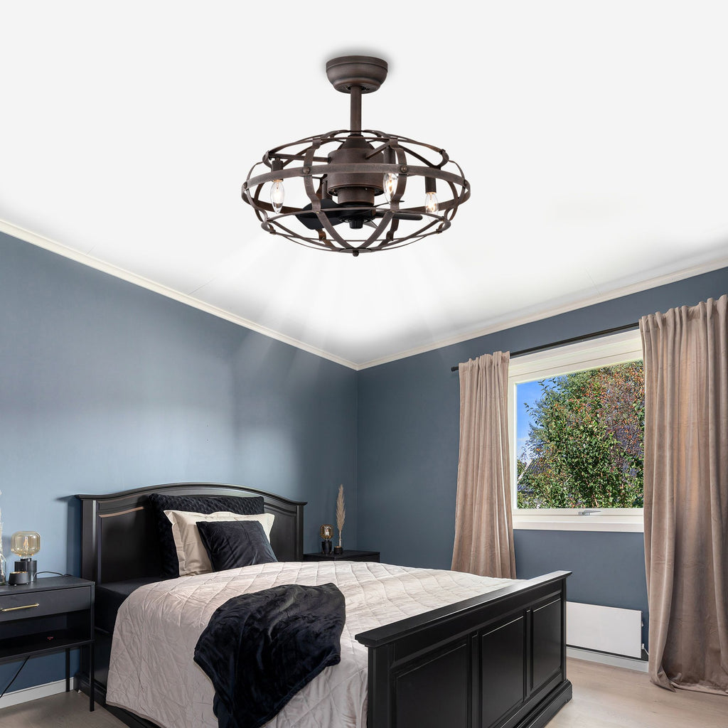 Modern Enclosed Ceiling Fan with Remote and Light