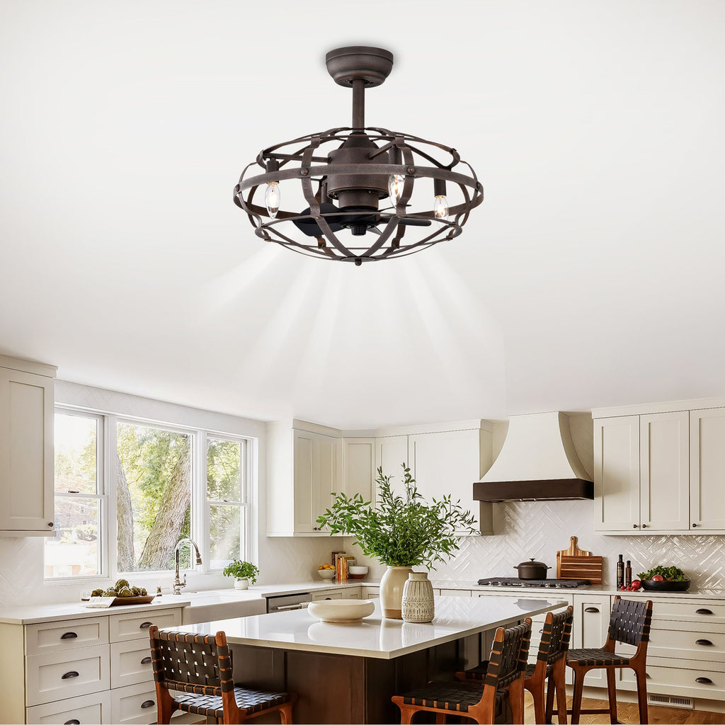 Modern Enclosed Ceiling Fan with Remote and Light