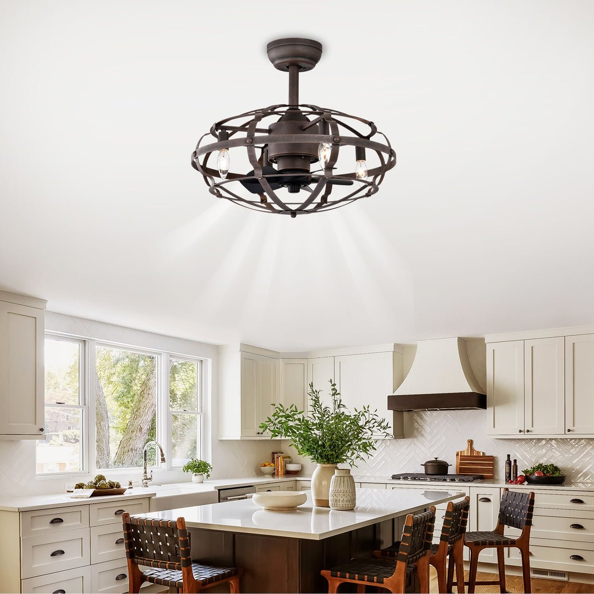 Modern Enclosed Ceiling Fan with Remote and Light