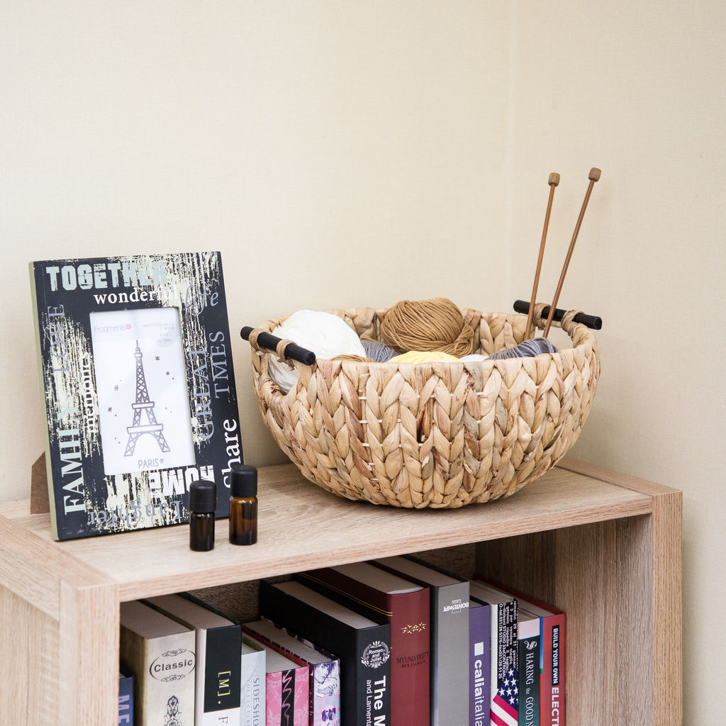 Natural Handwoven Decorative Bowl with Wooden Handles