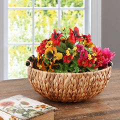 Natural Handwoven Decorative Bowl with Wooden Handles