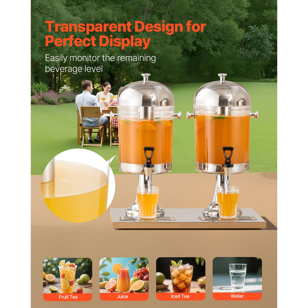 Dual 2.1 Gallon Beverage Dispenser for Parties – Stainless Steel & Plastic with Ice Chamber