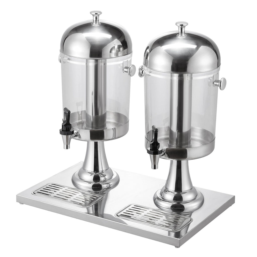 Dual 2.1 Gallon Beverage Dispenser for Parties – Stainless Steel & Plastic with Ice Chamber