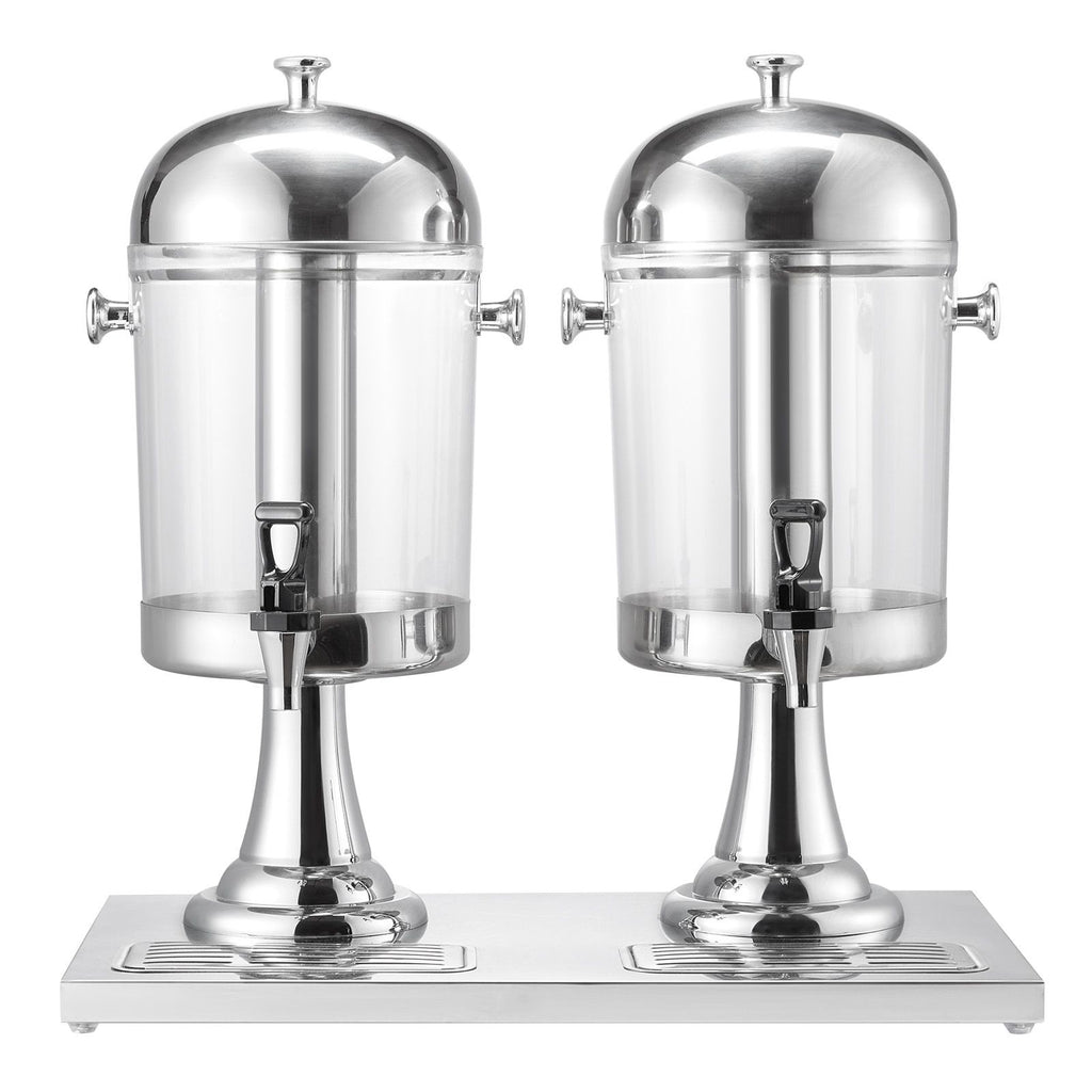 Dual 2.1 Gallon Beverage Dispenser for Parties – Stainless Steel & Plastic with Ice Chamber