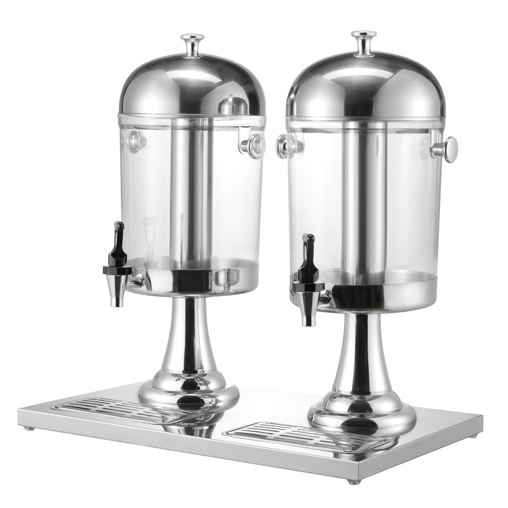 Dual 2.1 Gallon Beverage Dispenser for Parties – Stainless Steel & Plastic with Ice Chamber