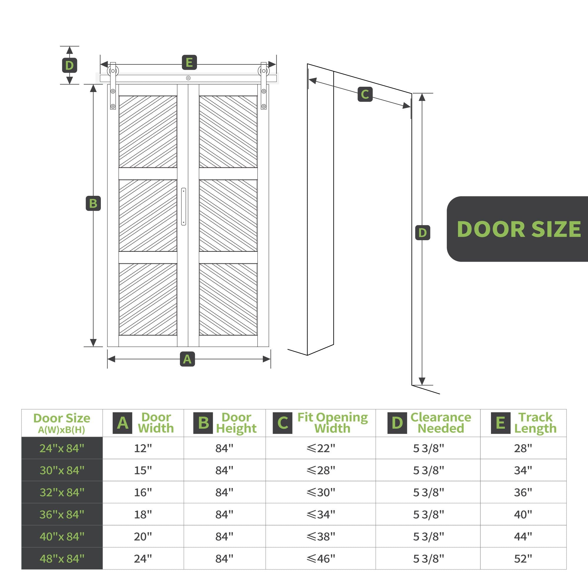 Bi-Fold Sliding Barn Door with Tempered Frosted Glass and Hardware Kit