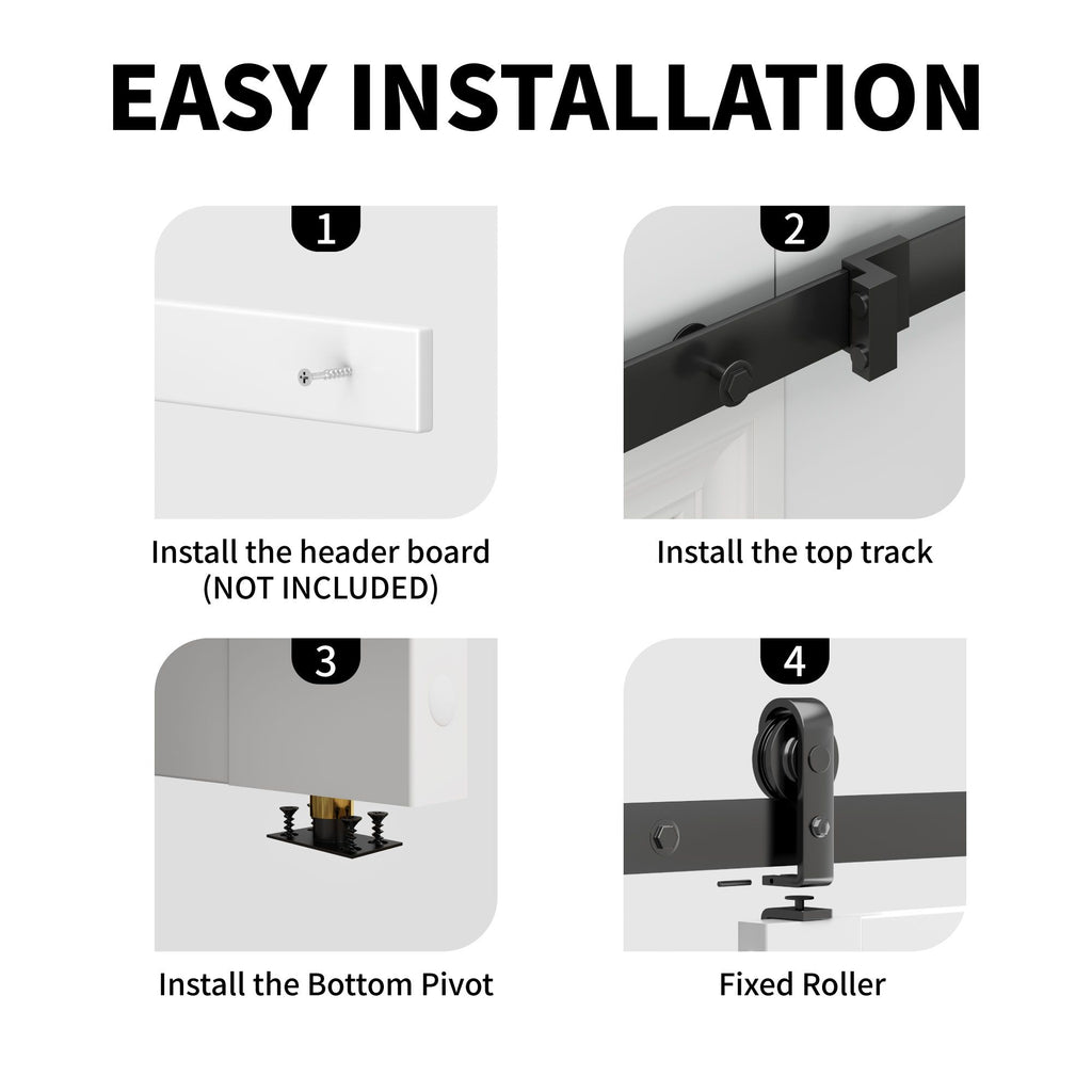 Bi-Fold Sliding Barn Door with Tempered Frosted Glass and Hardware Kit