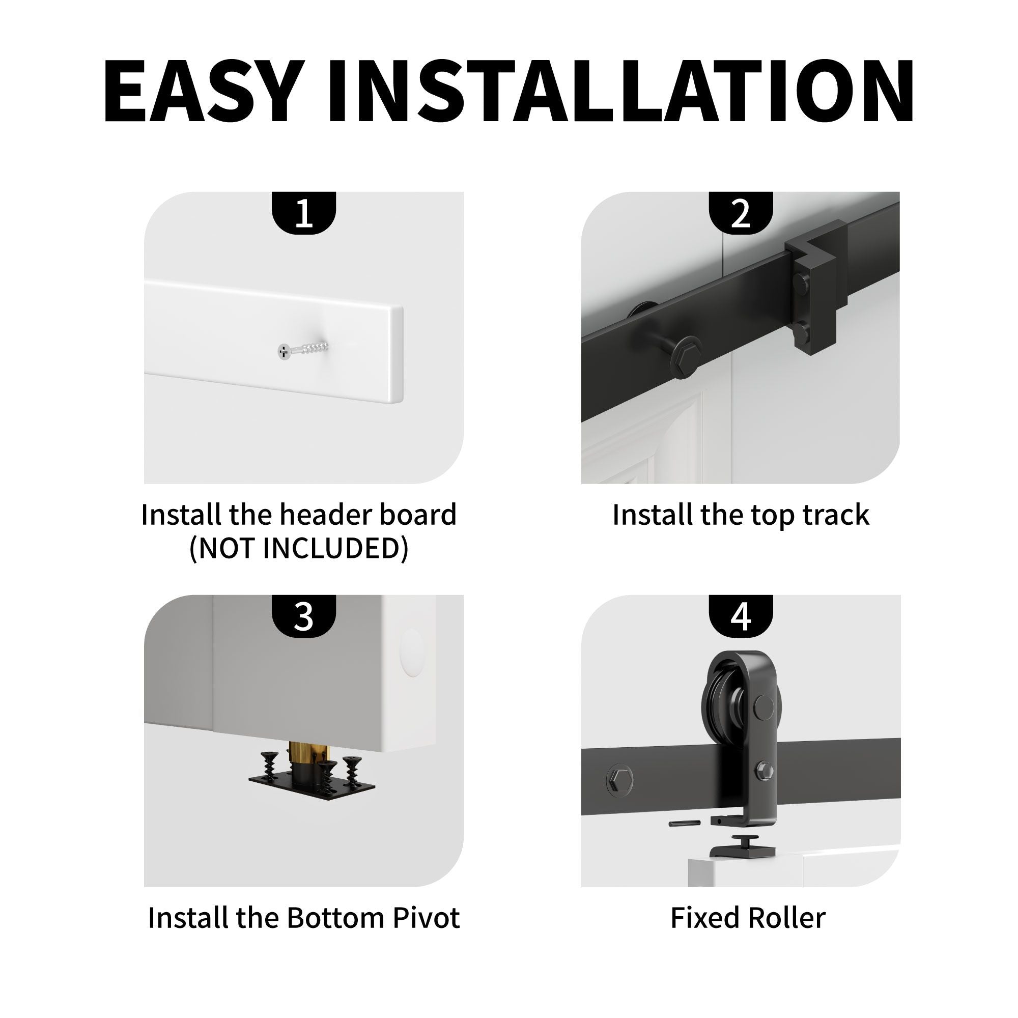 Bi-Fold Sliding Barn Door with Tempered Frosted Glass and Hardware Kit