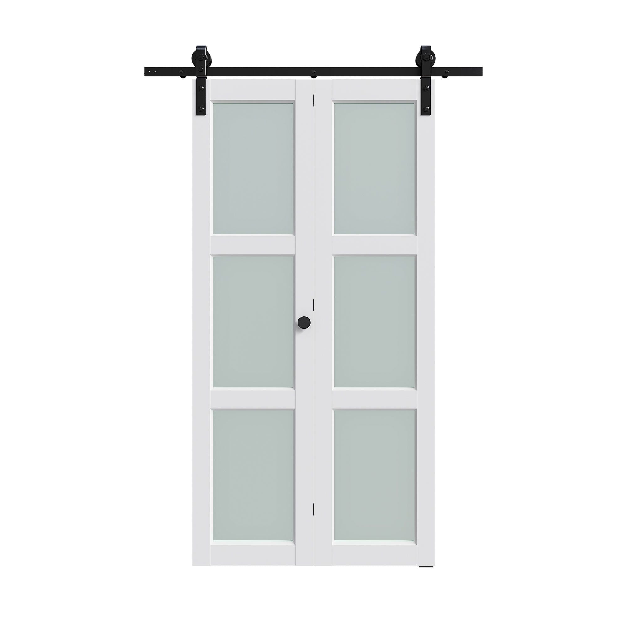 Bi-Fold Sliding Barn Door with Tempered Frosted Glass and Hardware Kit