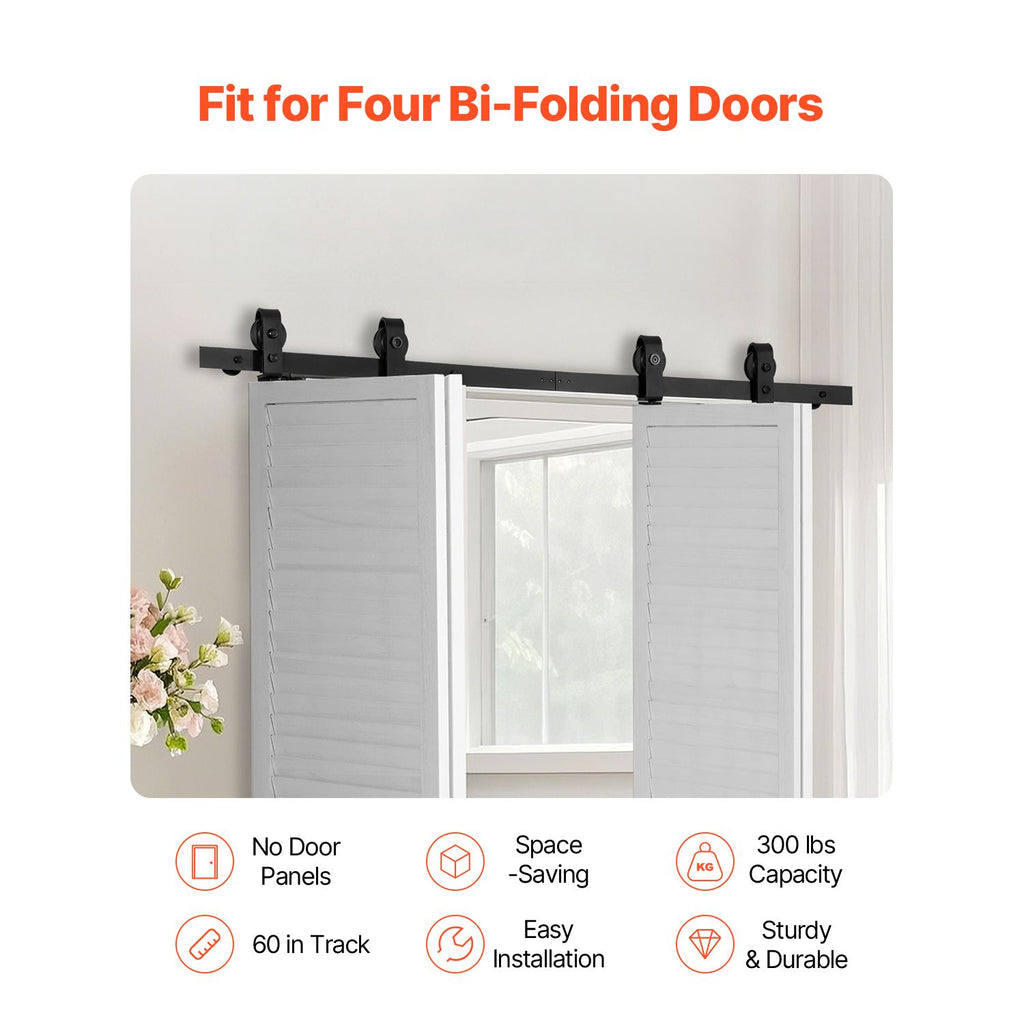 Bi-Folding Barn Door Track Hardware for Narrow Spaces