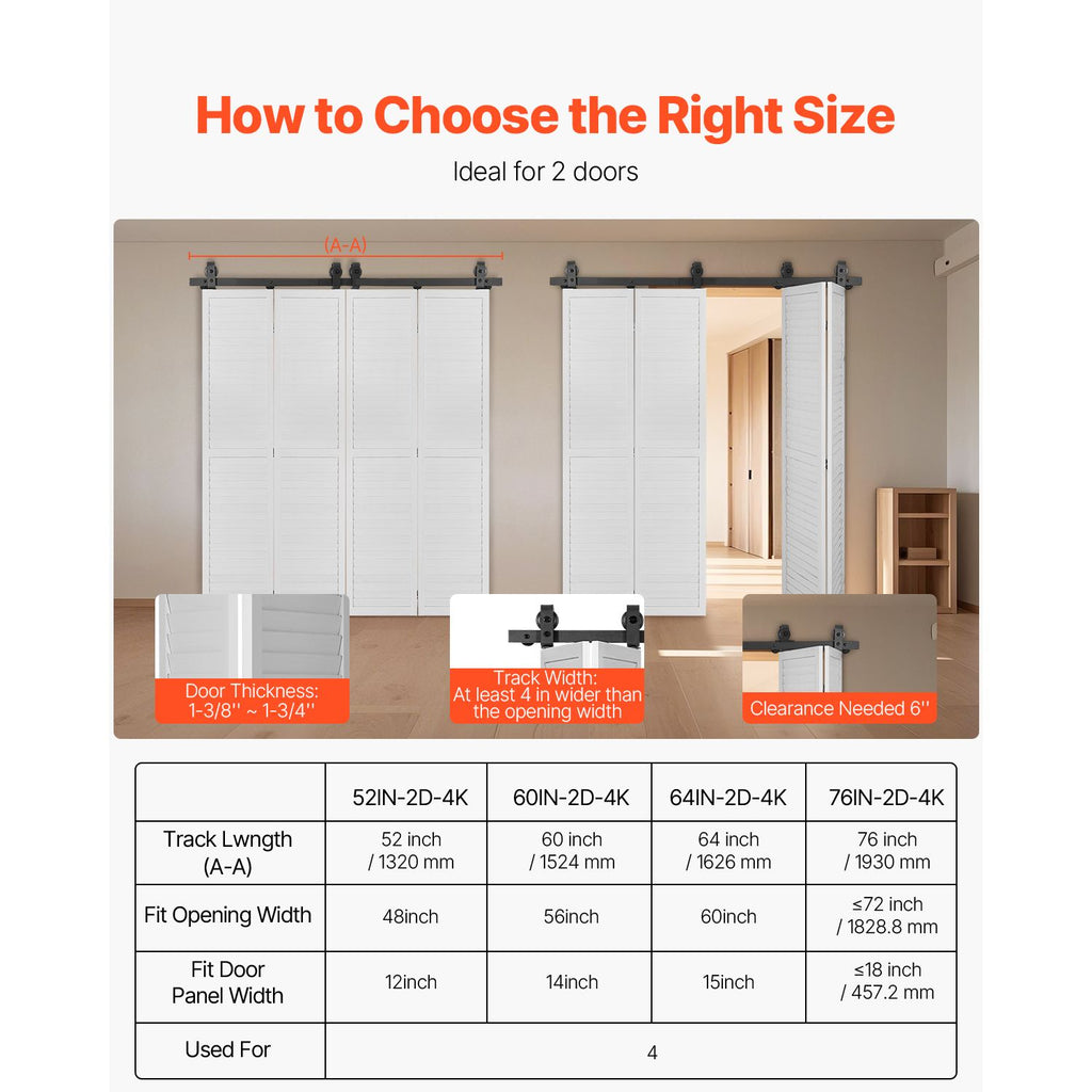 Bi-Folding Barn Door Track Hardware for Narrow Spaces