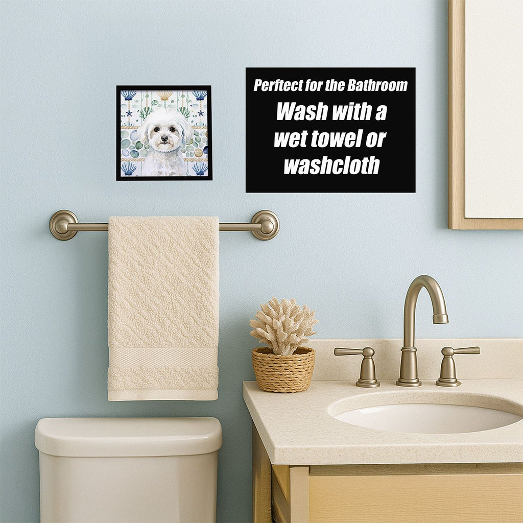 Bichon Frise Coastal Sea Glass Framed Wall Art