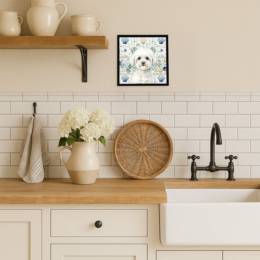 Bichon Frise Coastal Sea Glass Framed Wall Art