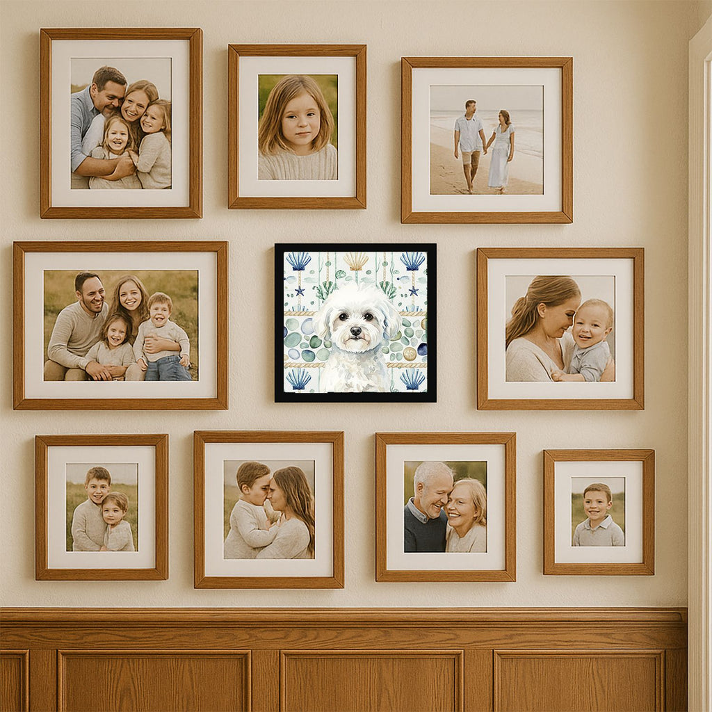 Bichon Frise Coastal Sea Glass Framed Wall Art