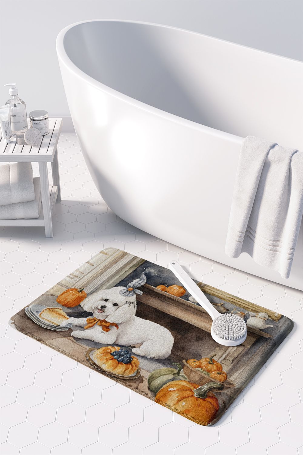 Bichon Frise and Pumpkins Comfort Floor Mat