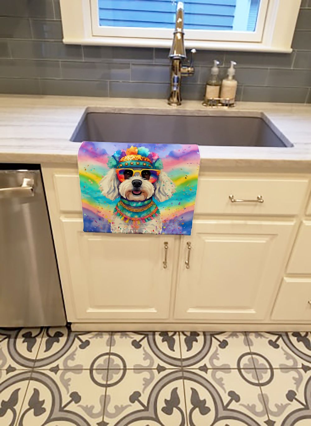 Bichon Frise Hippie Dawg Decorative Kitchen Towel