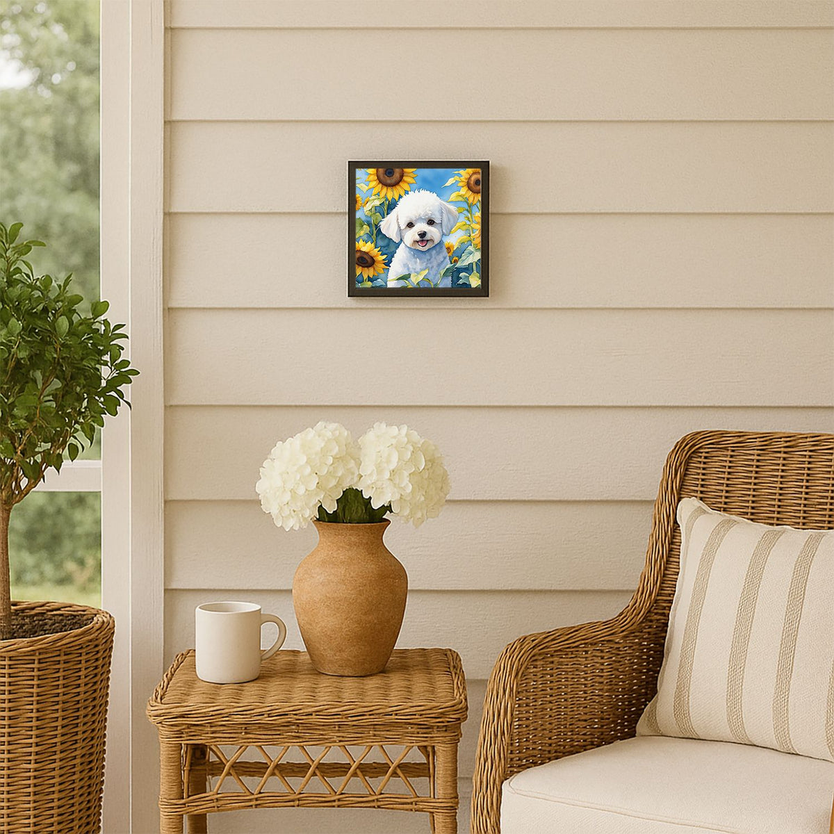 Bichon Frise in Sunflowers Framed Wall Art