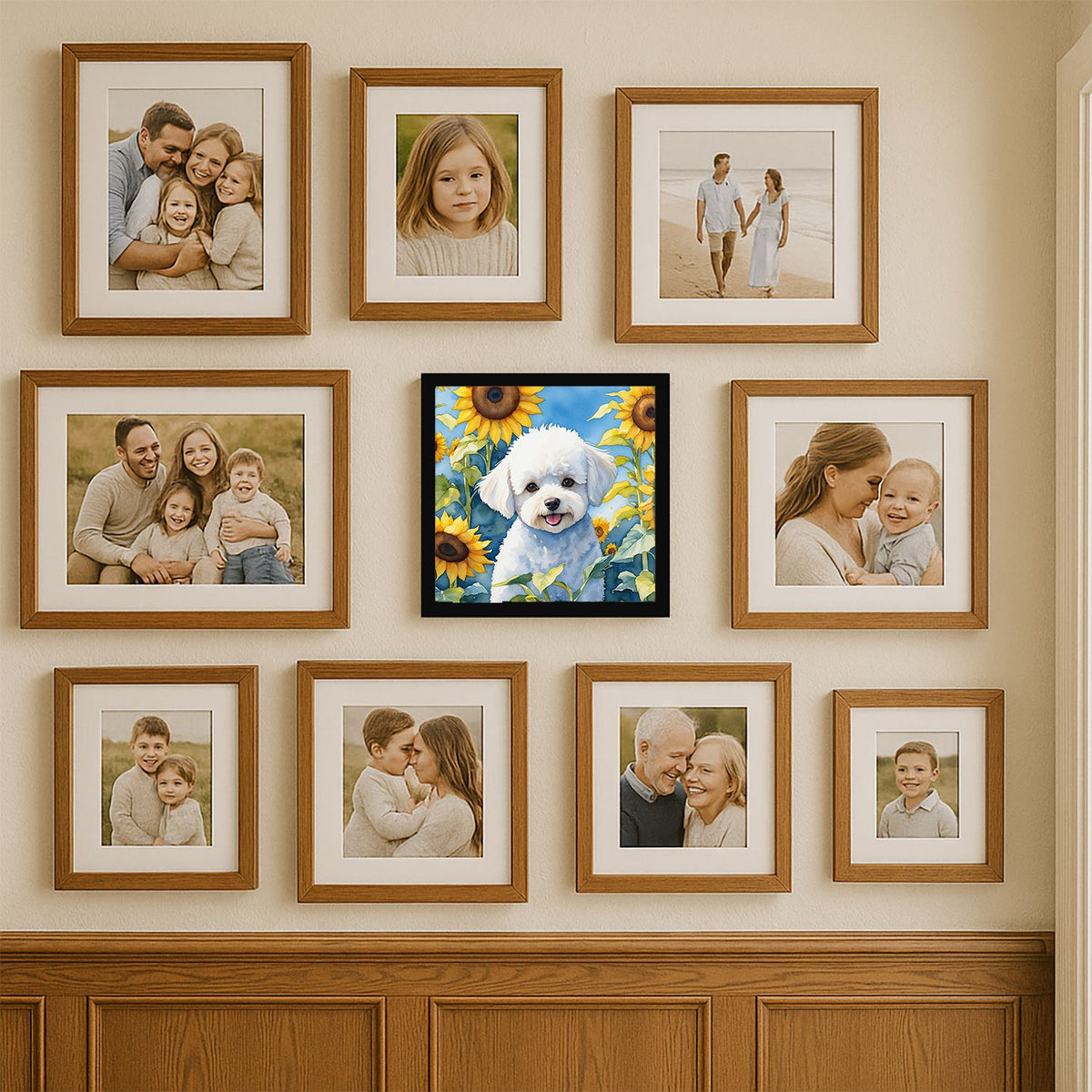 Bichon Frise in Sunflowers Framed Wall Art