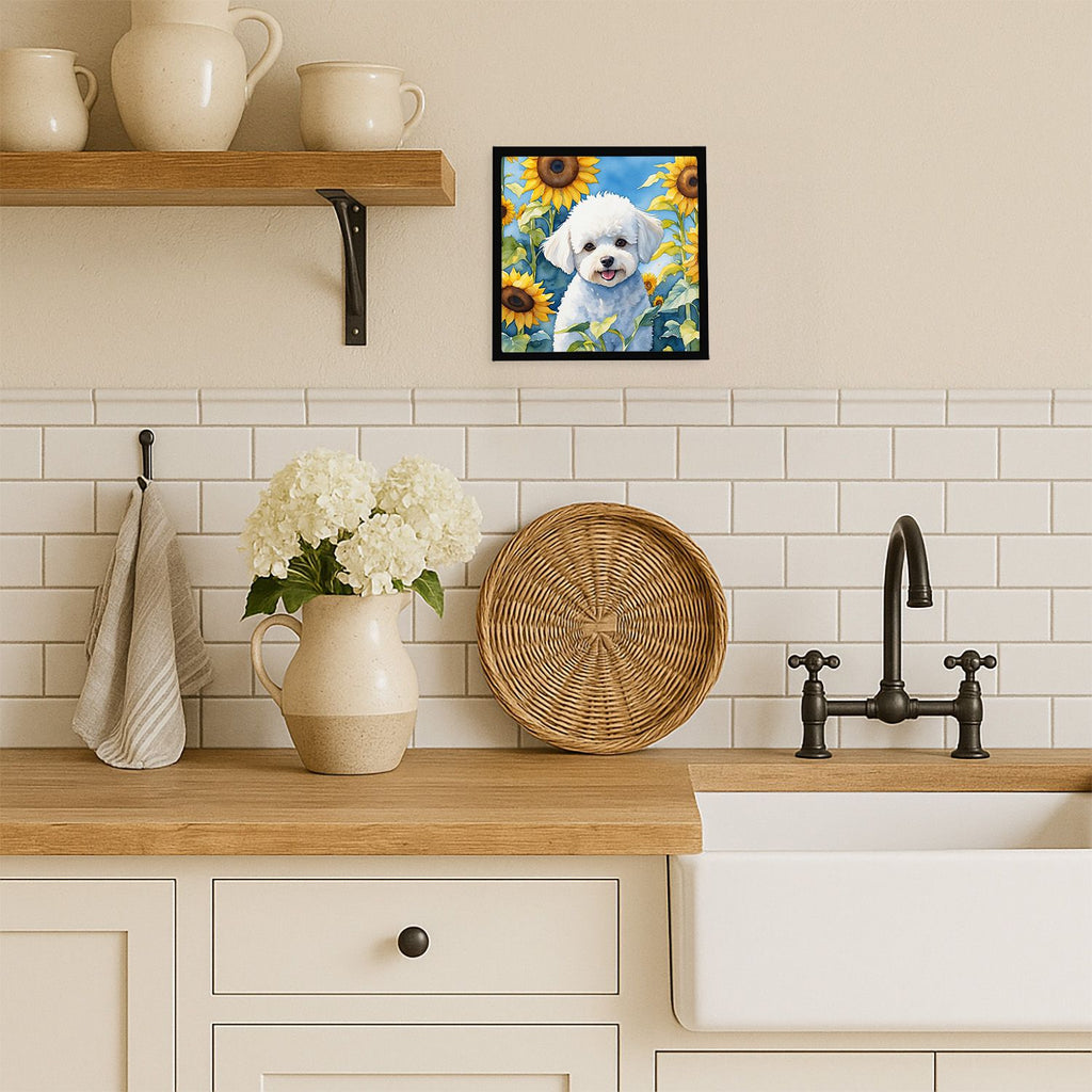 Bichon Frise in Sunflowers Framed Wall Art
