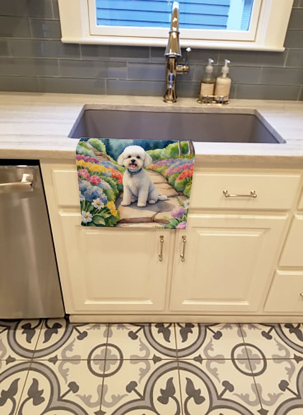 Bichon Frise Spring Path Kitchen Towel