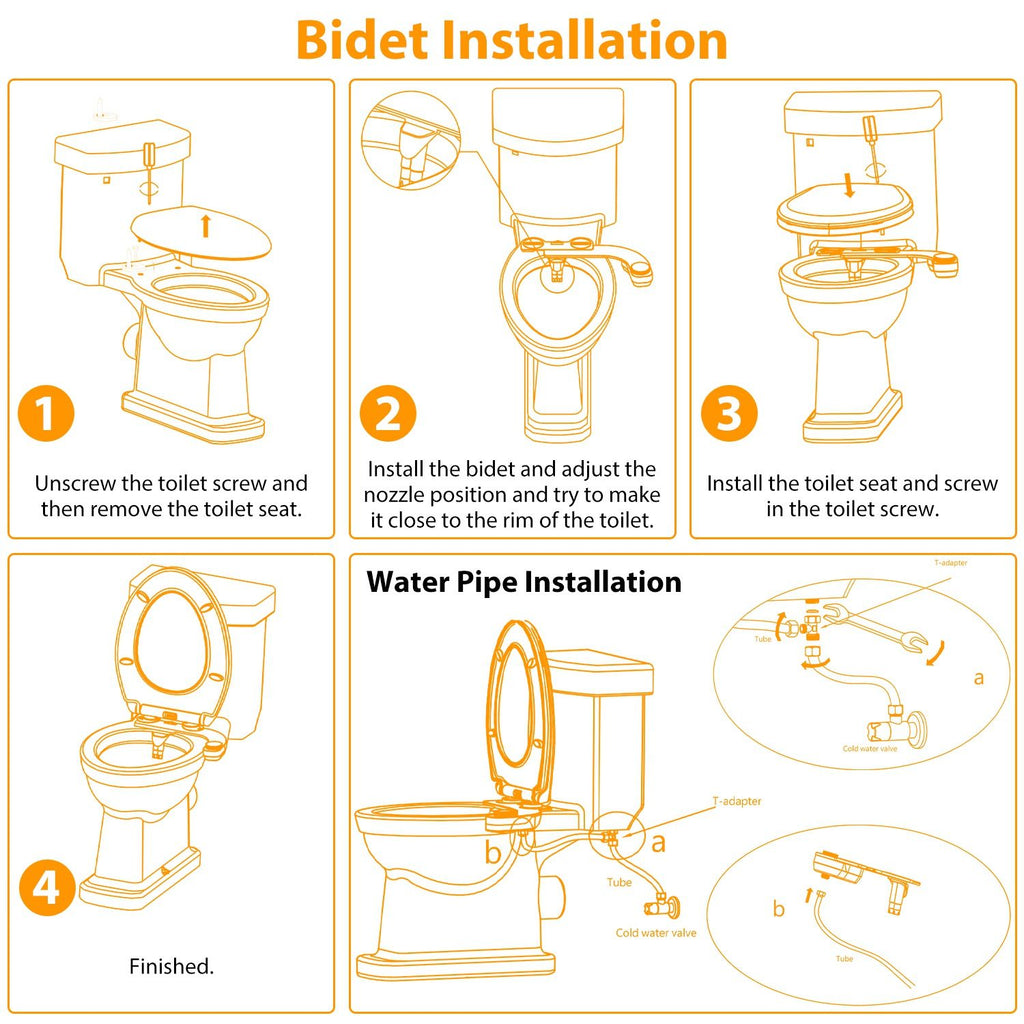Non-Electric Bidet Attachment with Dual Nozzles and Easy Installation