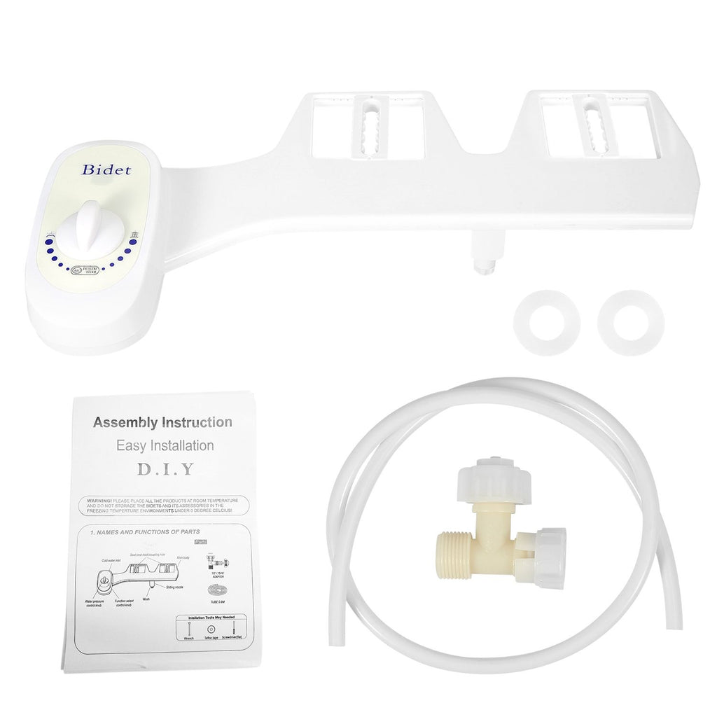 Mechanical Bidet Attachment with Self-Cleaning Nozzle