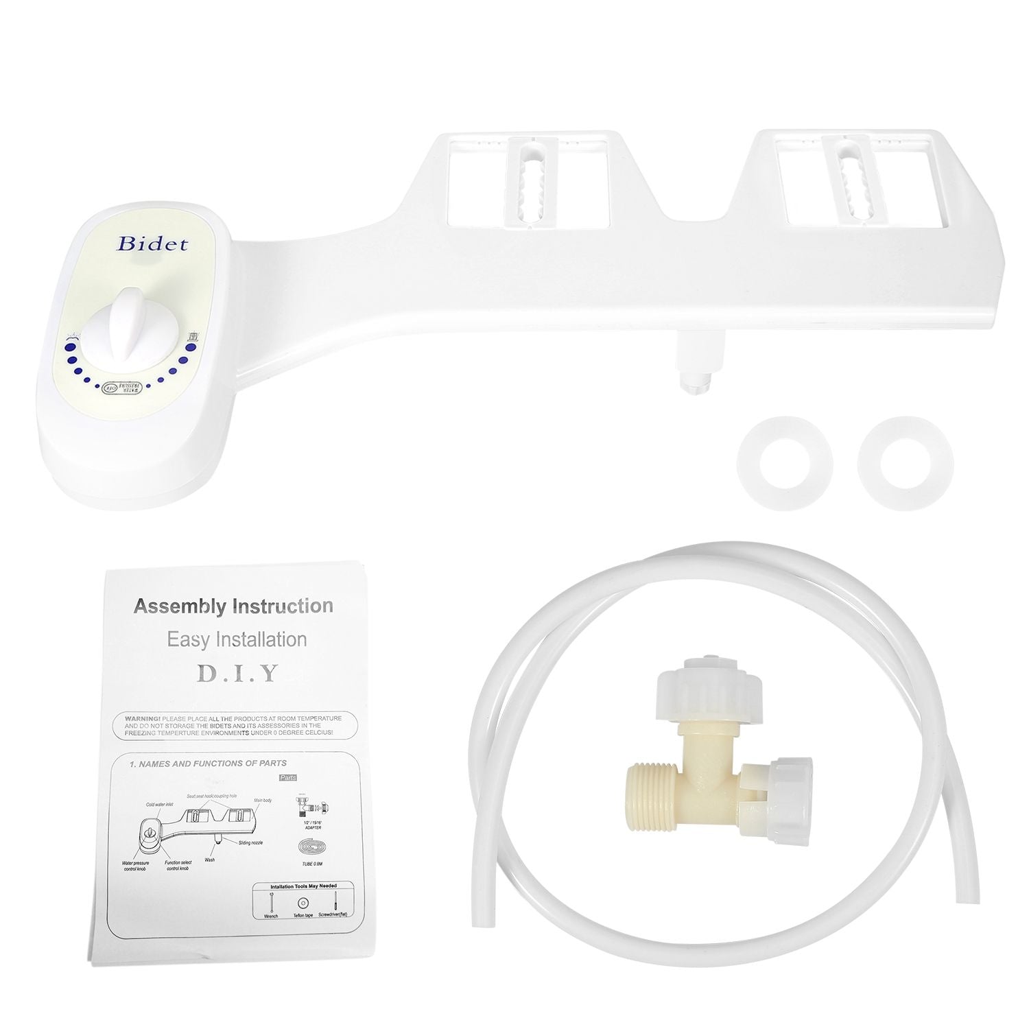 Mechanical Bidet Attachment with Self-Cleaning Nozzle