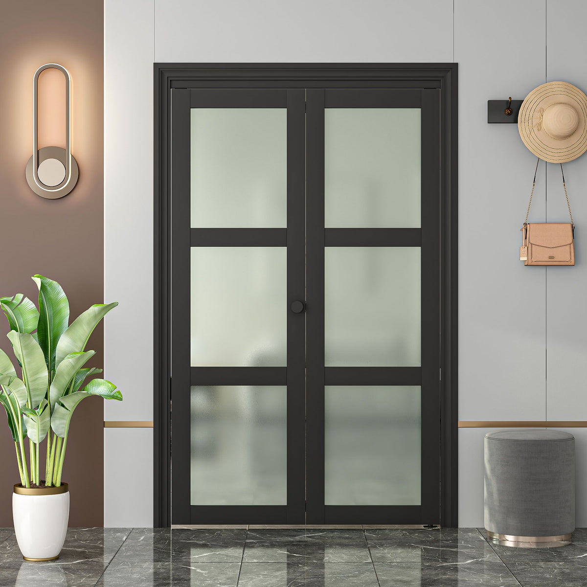 Modern Bifold Door with Frosted Panels