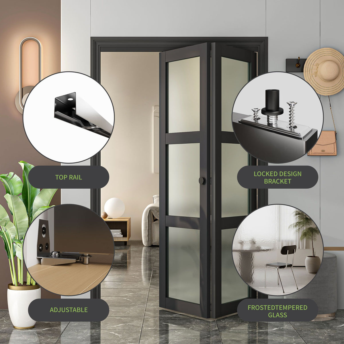 Modern Bifold Door with Frosted Panels