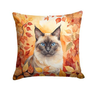 Birman Cat in Fall Leaves Halloween Accent Pillow
