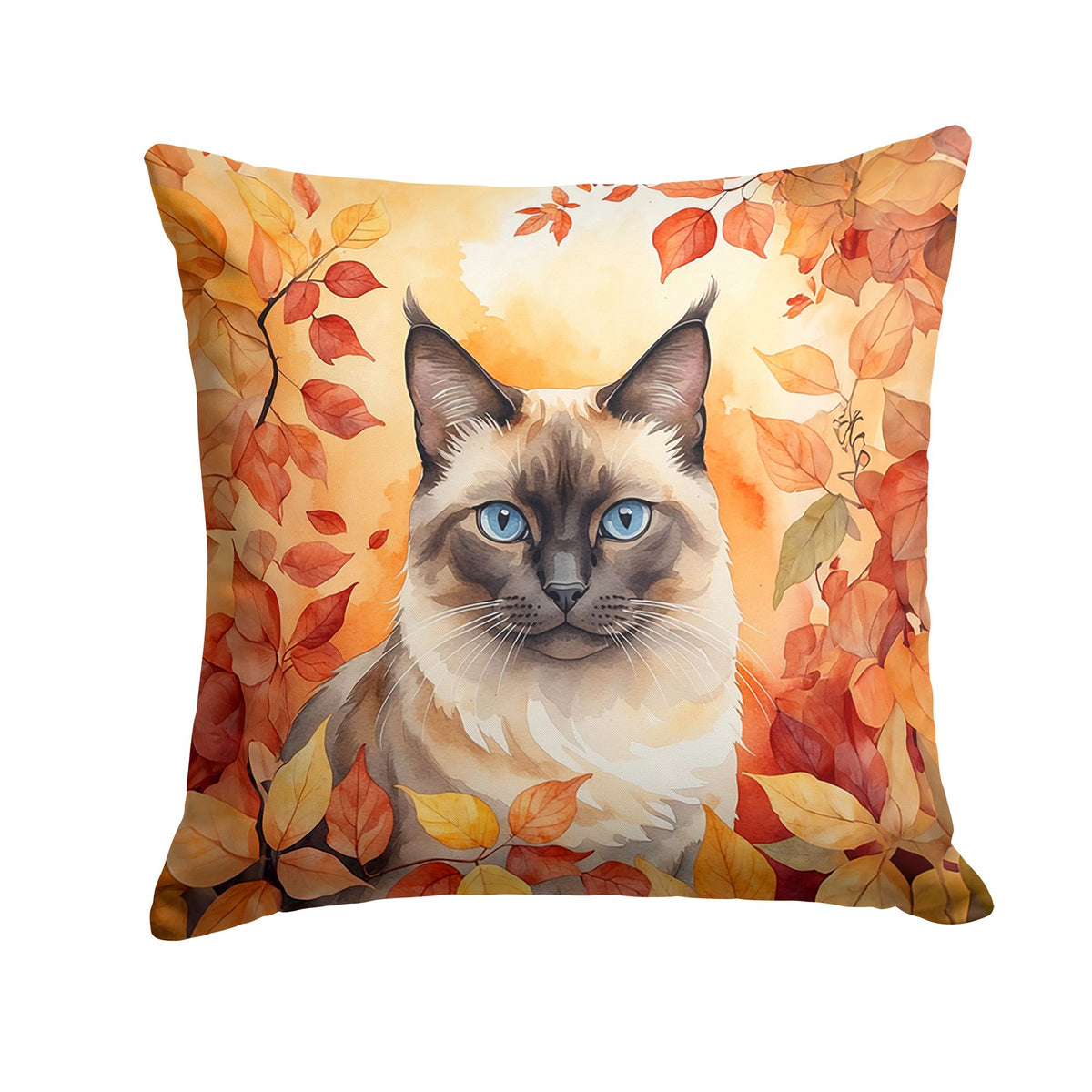 Birman Cat in Fall Leaves Halloween Accent Pillow