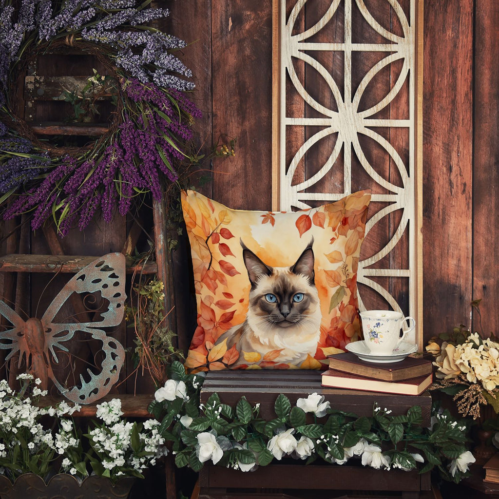 Birman Cat in Fall Leaves Halloween Accent Pillow
