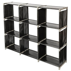Black 3 Tier 9 Cube Storage Organizer Steel & water-ready Fabric Shelves for Bathroom