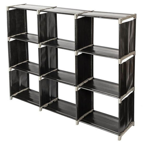 Black 3 Tier 9 Cube Storage Organizer Steel & water-ready Fabric Shelves for Bathroom