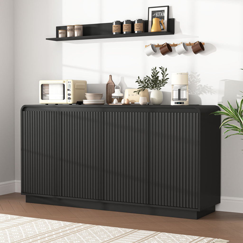 Fluted Four-Door Media Console with Built-In Power