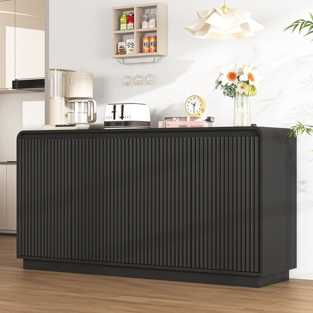 Fluted Four-Door Media Console with Built-In Power