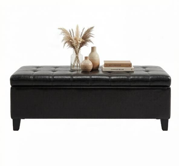 Black Tufted Lift-Top Storage Bench