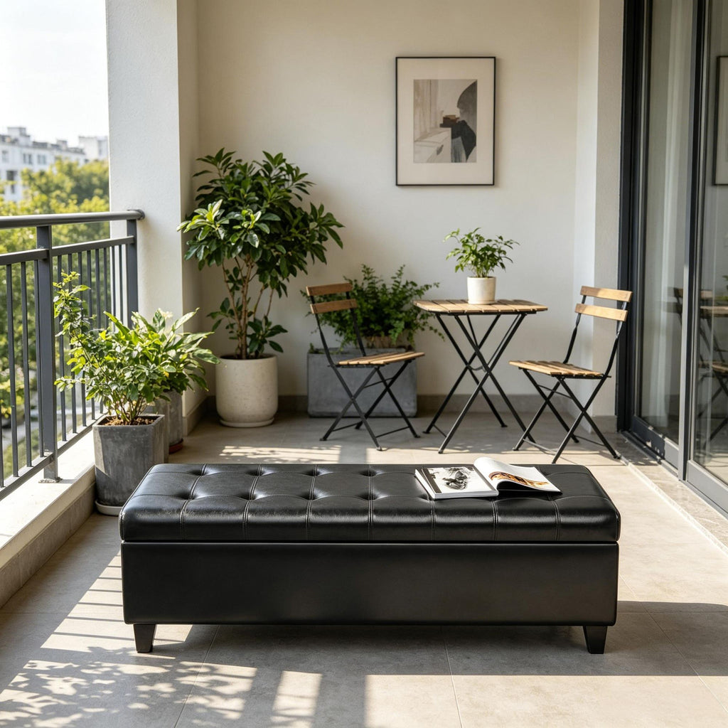 Black Tufted Lift-Top Storage Bench