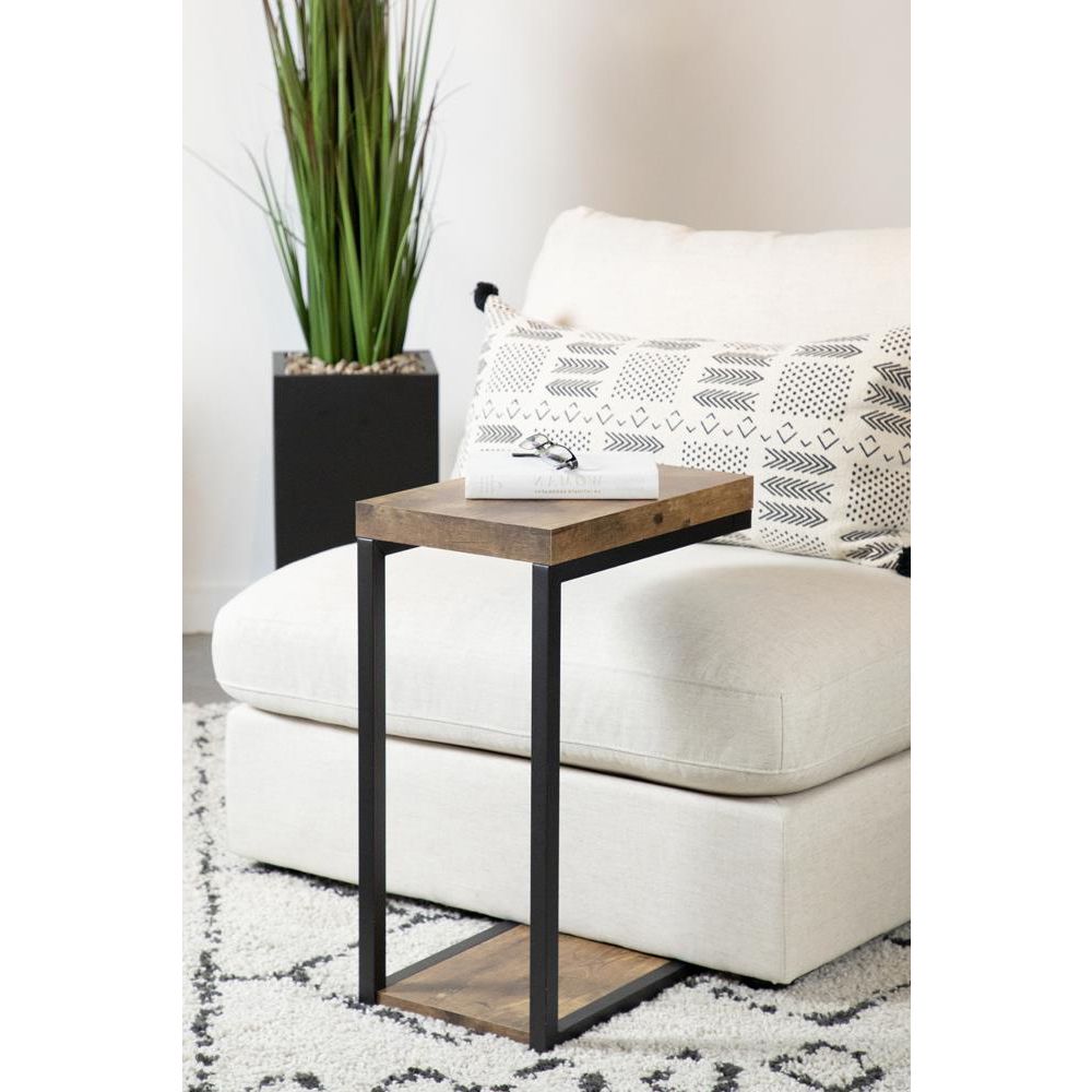 Industrial Snack Table with Dark Metal Base and Antique Nutmeg Top