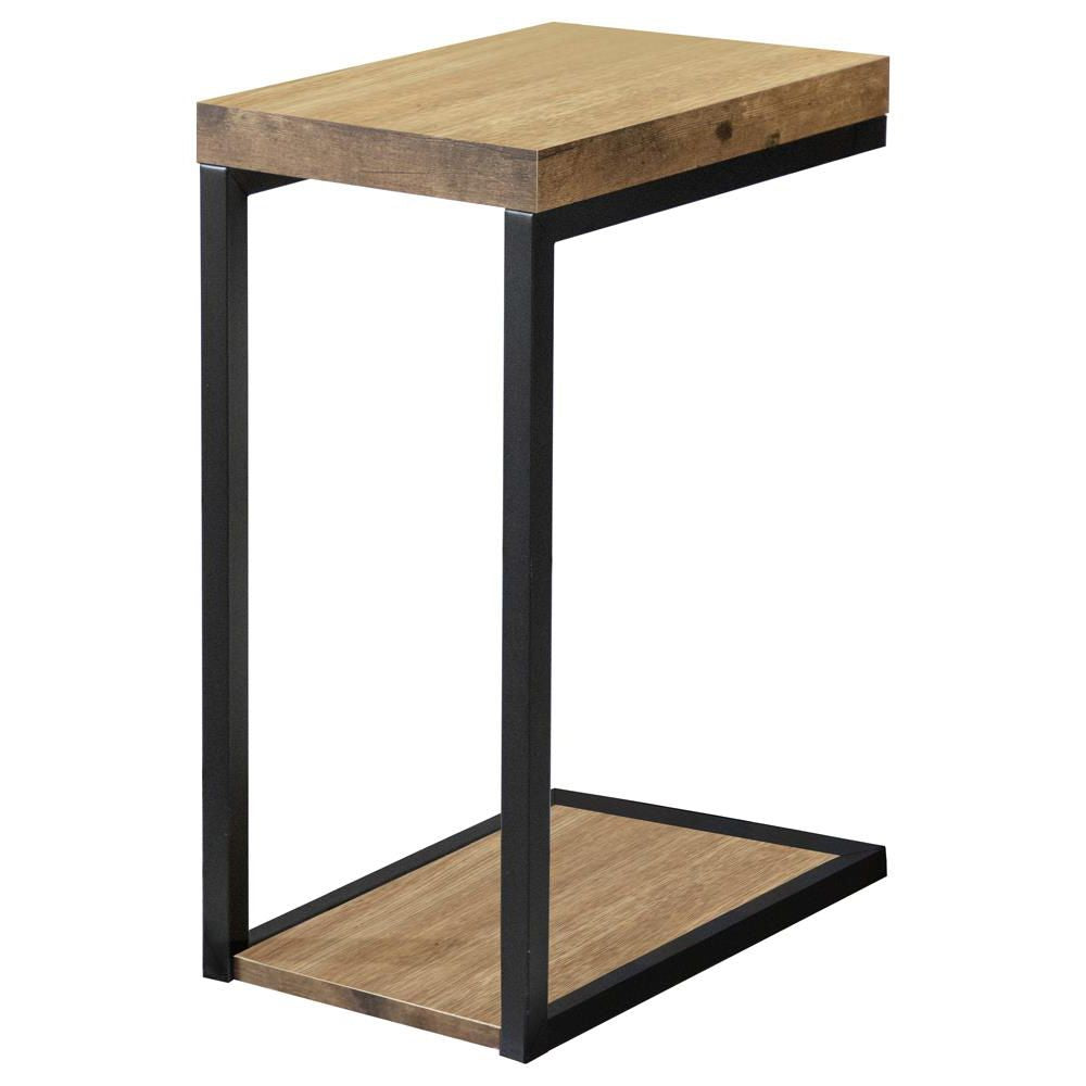 Industrial Snack Table with Dark Metal Base and Antique Nutmeg Top