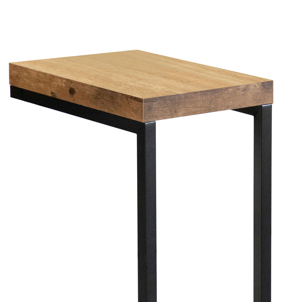 Industrial Snack Table with Dark Metal Base and Antique Nutmeg Top
