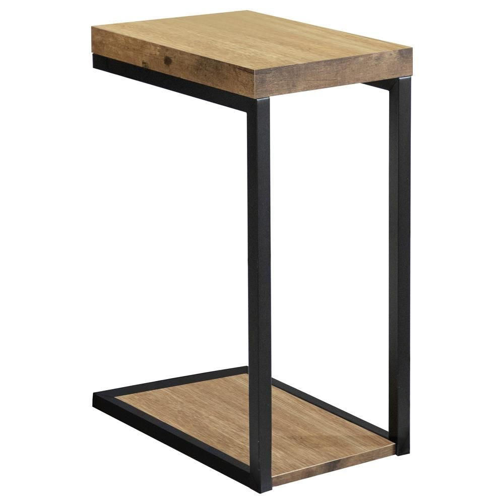 Industrial Snack Table with Dark Metal Base and Antique Nutmeg Top